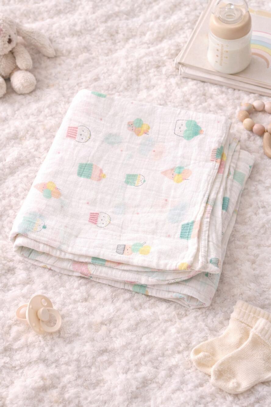 Angel Dear Cupcakes Ice Cream Cone Baby Swaddle Blanket Pink Cotton Bamboo Blend